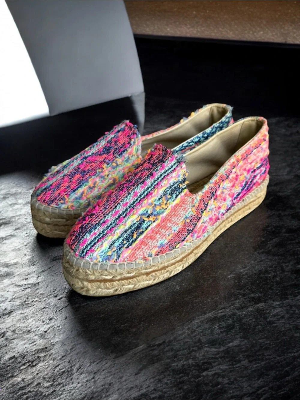 Manebi Platform Espadrilles Fluorescent Tweed